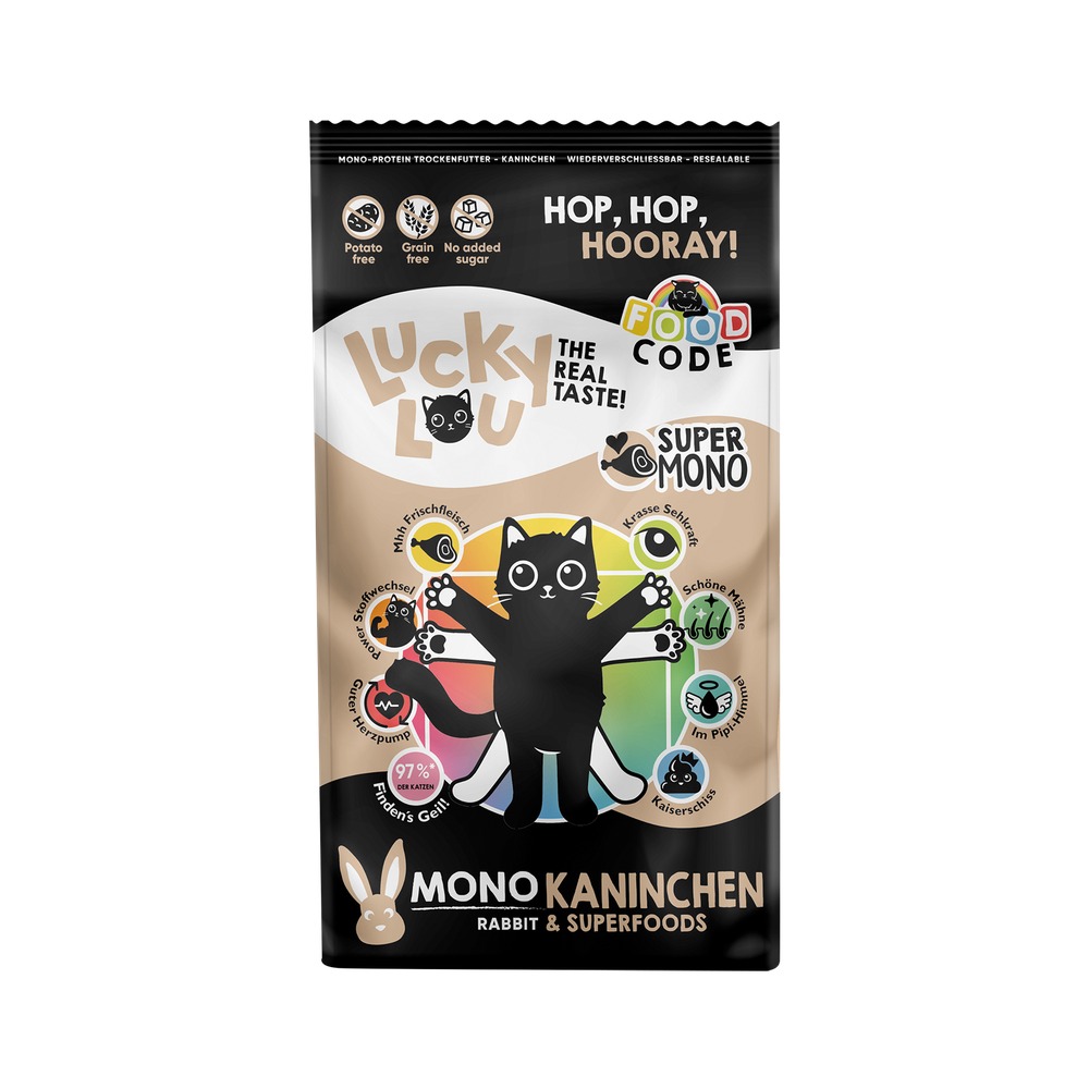 Granuly - LUCKY LOU Food Code pre mačky Adult MONO – Králik - 750g