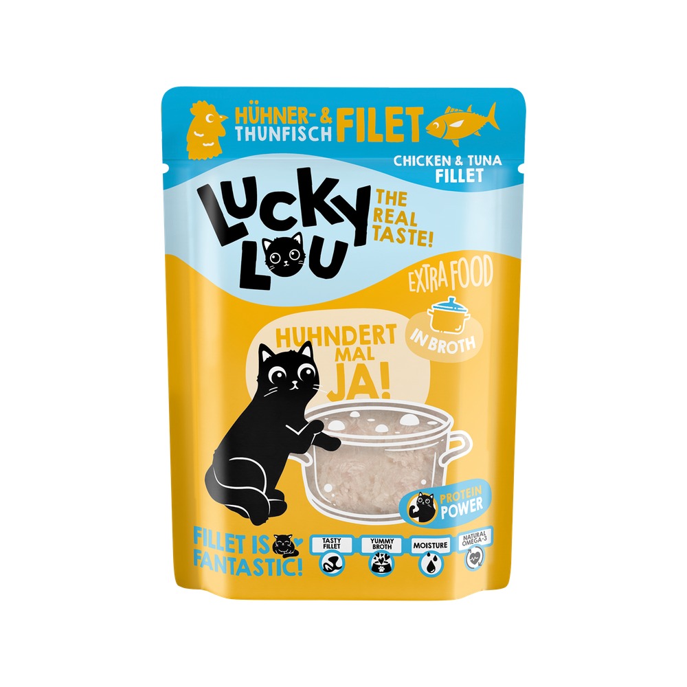 LUCKY LOU Extrafood pre Mačky Adult – Kurací a Tuniakový filet vo vývare 70g