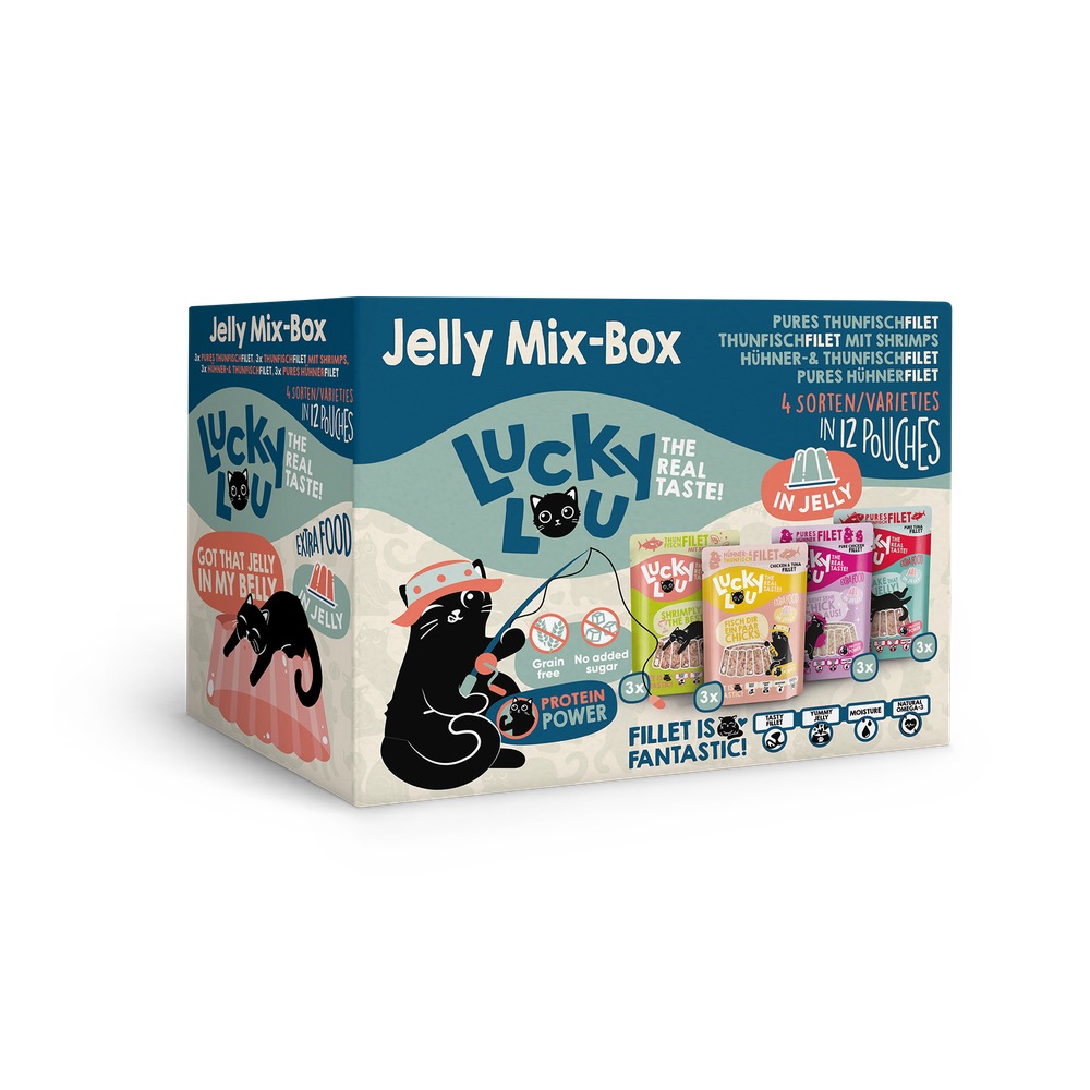 LUCKY LOU Extrafood pre Mačky Adult – MIX-Box Želé 12 x 70g