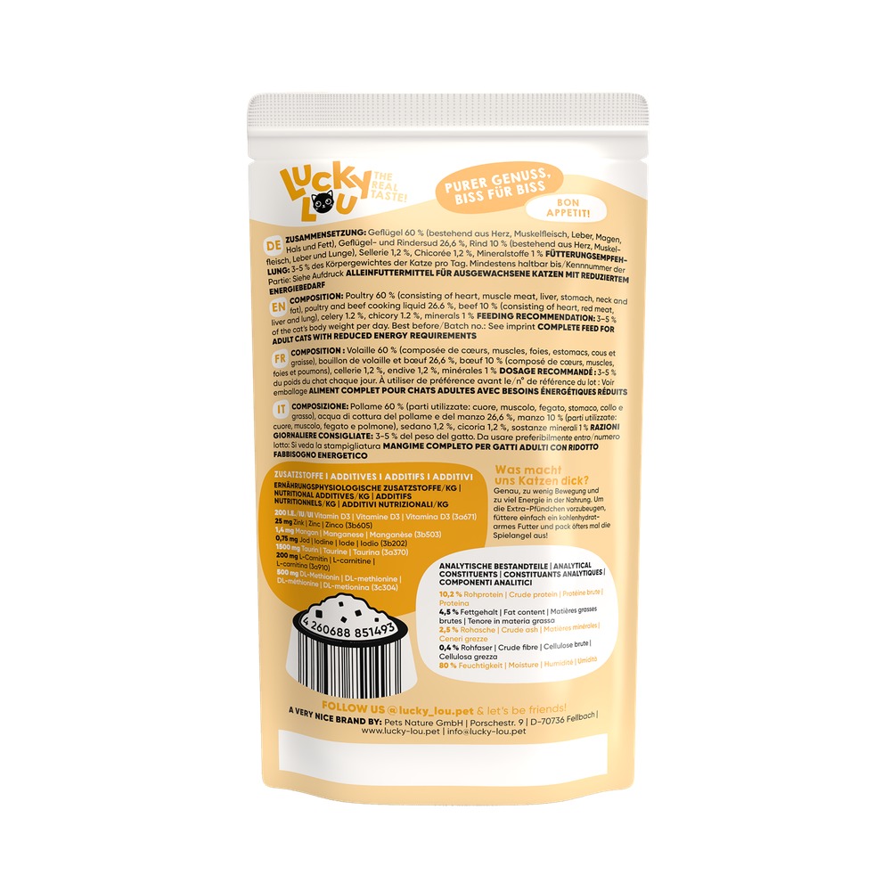 LUCKY LOU Lifestage pre Mačky Sterilized – Hydina a Hovädzie 125g - 3