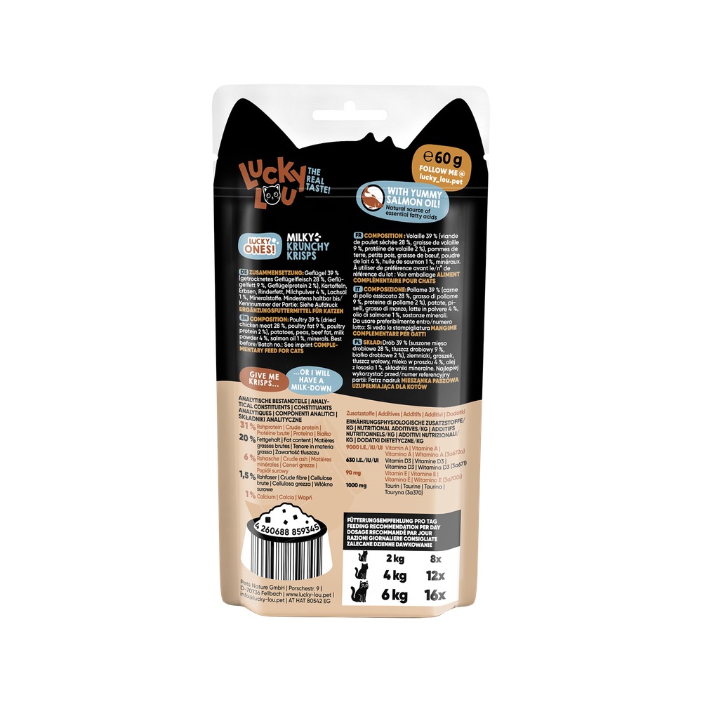LUCKY LOU pamlsky pre mačku Ones Krunchy – Milk  60g - 2